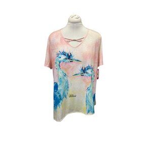 Leoma Lovegrove XL Heron Print Tee Shirt 95% Polyester 5% Spandex Short Sleeve W